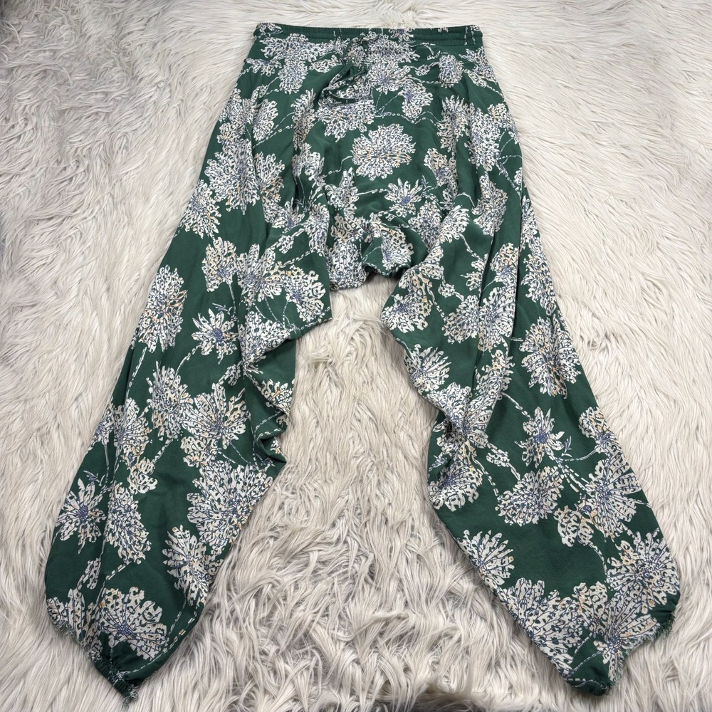 Buddha Pants Women's S Green Floral Drop Crotch Harem Pants Yoga Boho